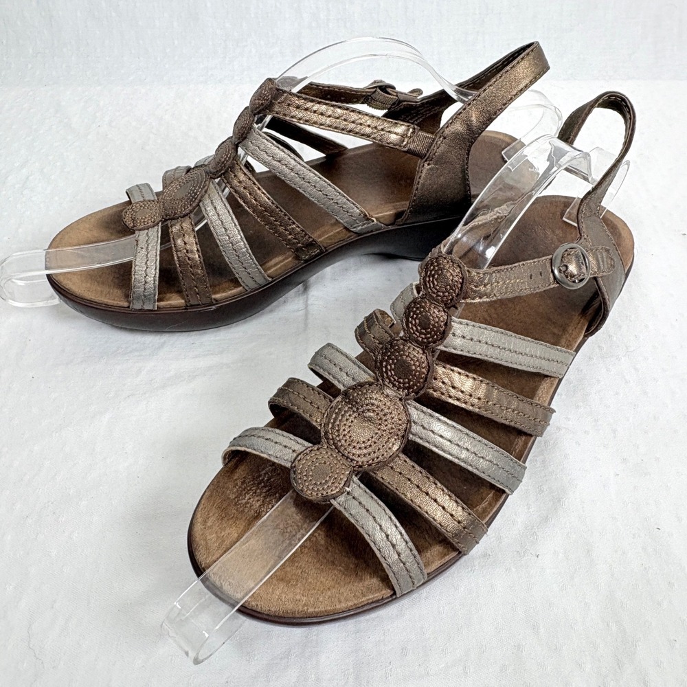 Dansko Womens Drea Fisherman Metallic Bronze Silver Gladiator Wedge Sandals US 9